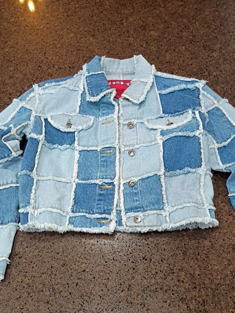 Zana Di Cropped Excellent Condition Patchwork Light Blue Denim Jacket - Women M